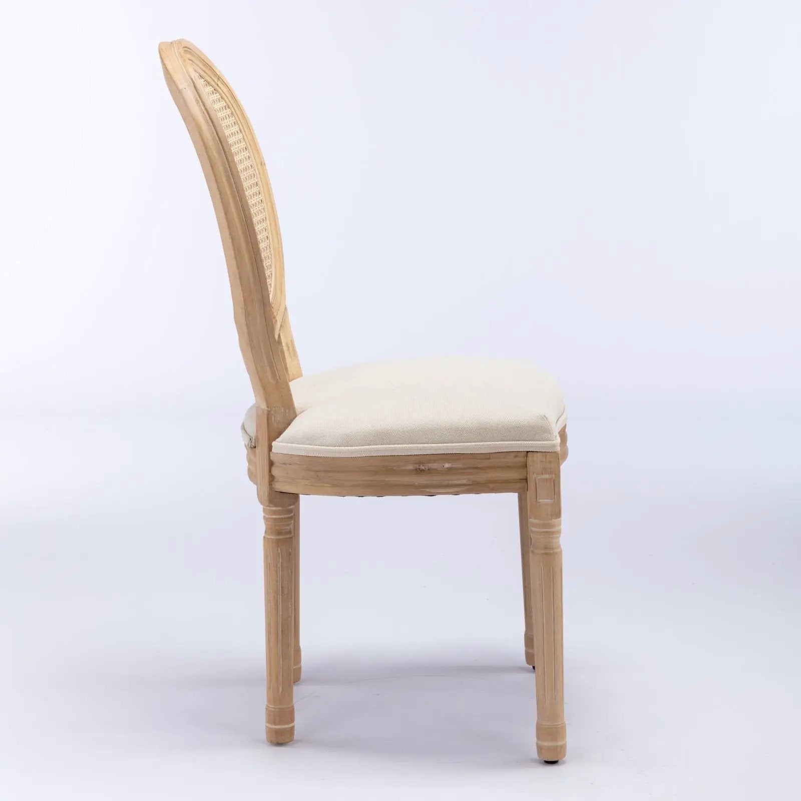 French Style Solid Wood Frame Antique Painting Fabric Rattan Back Dining Chair (Set of 2) by Unique Piece Furniture
