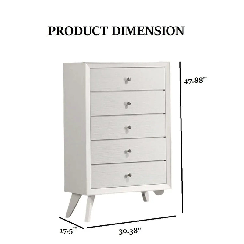1 Piece Chest With Angled Legs, Wave Texture, Round Knobs - White by Unique Piece Furniture