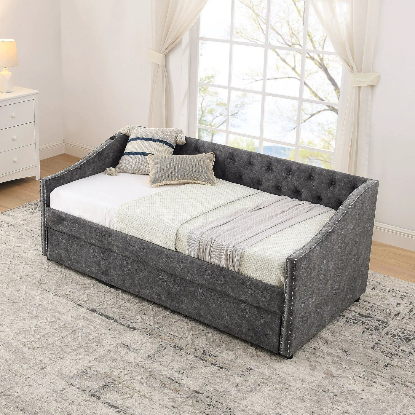 Upholstered Daybed With USB Charging & Pull Out Bed by Unique Piece Furniture