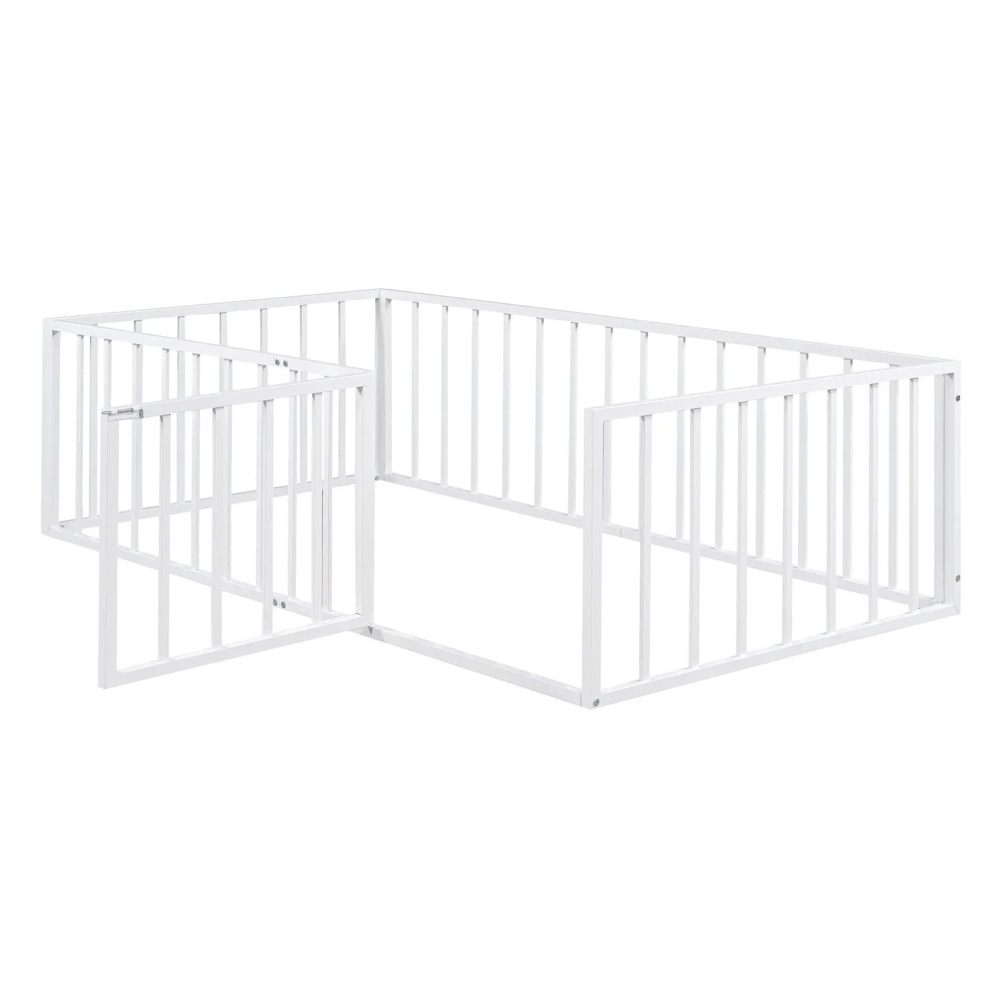 Metal Floor Bed Frame With Fence And Door by HouseOfZazla