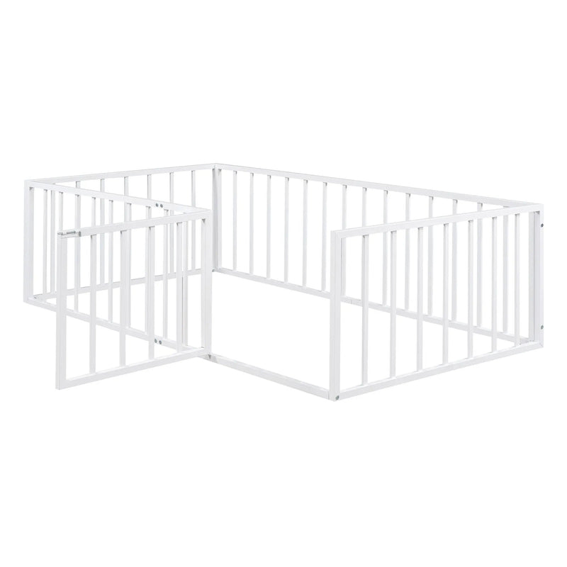 Metal Floor Bed Frame With Fence And Door by HouseOfZazla