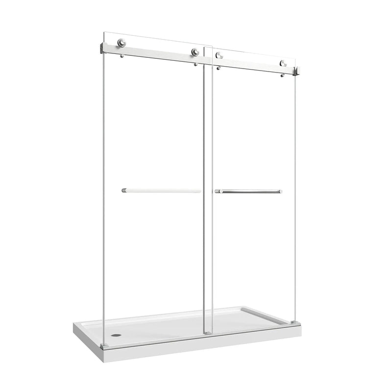 55"-60" W x 76" H Brushed Nickel Reversible Frameless Sliding Shower Door by HouseOfZazla