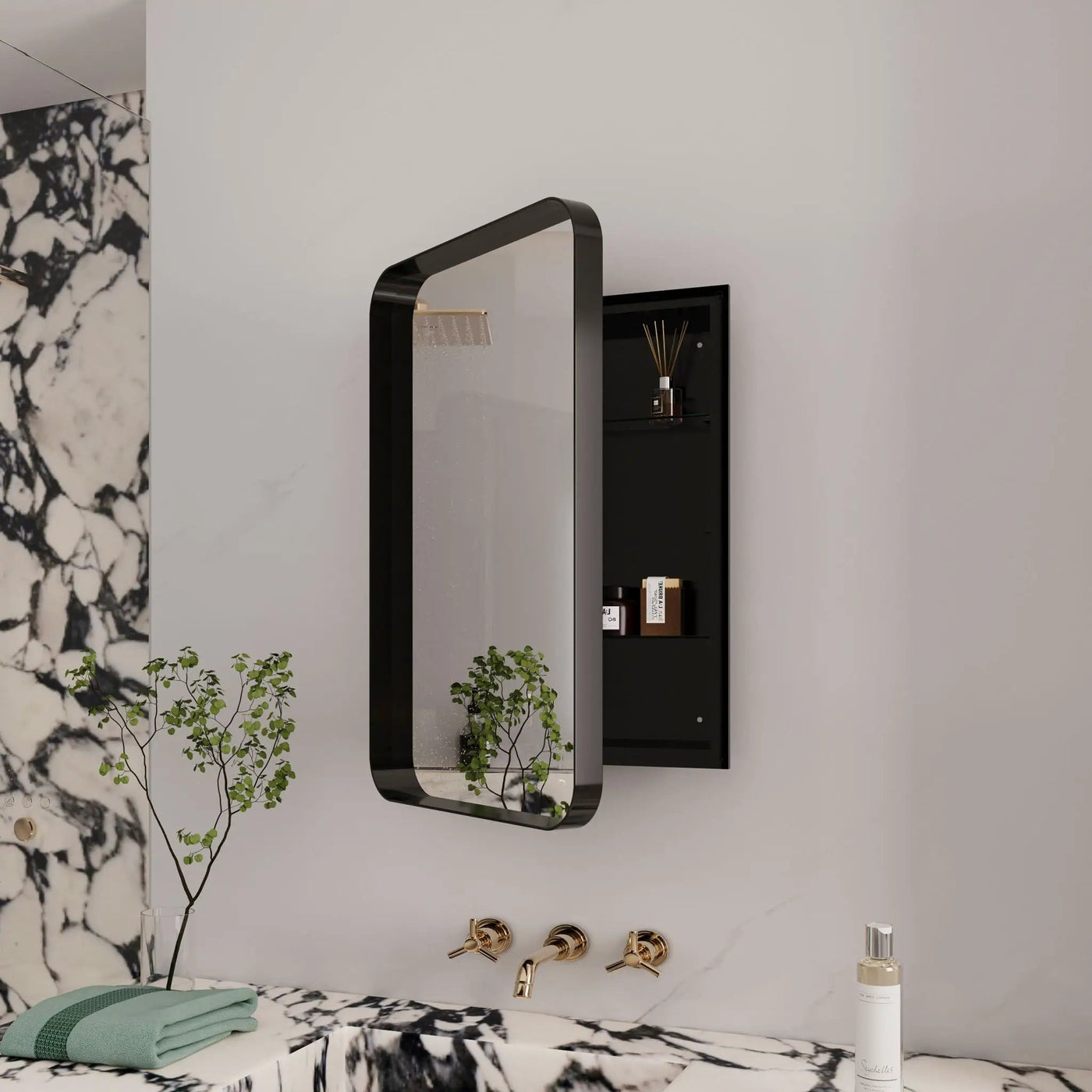 Recessed Metal Framed Medicine Cabinet With Mirror And Adjustable Shelves Wall Mirror With Storage For Bathroom by Unique Piece Furniture