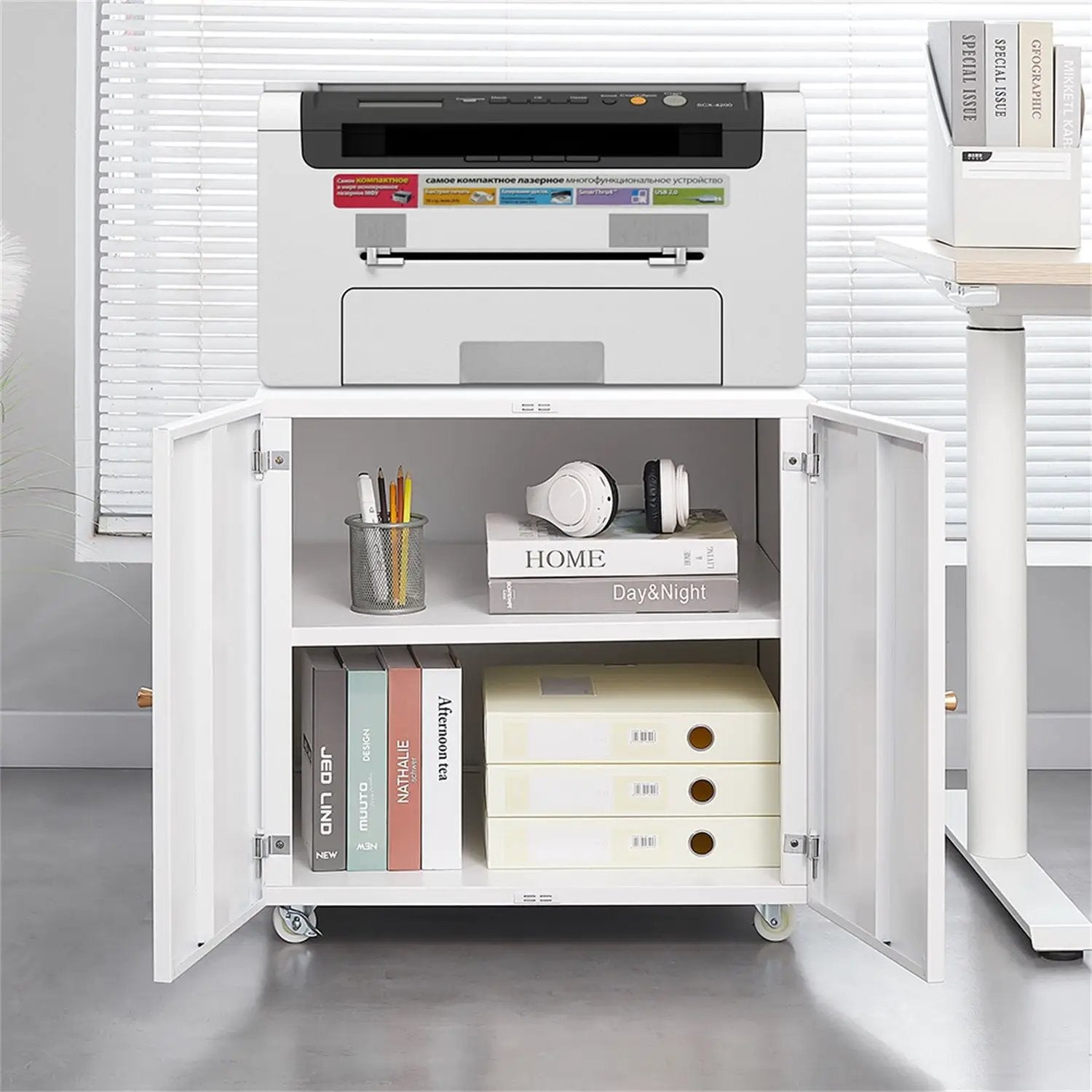 Office Furniture Copier Cabinet 2 Door Steel Copier Stand Mobile Pedestal File Printer Stand by HouseOfZazla