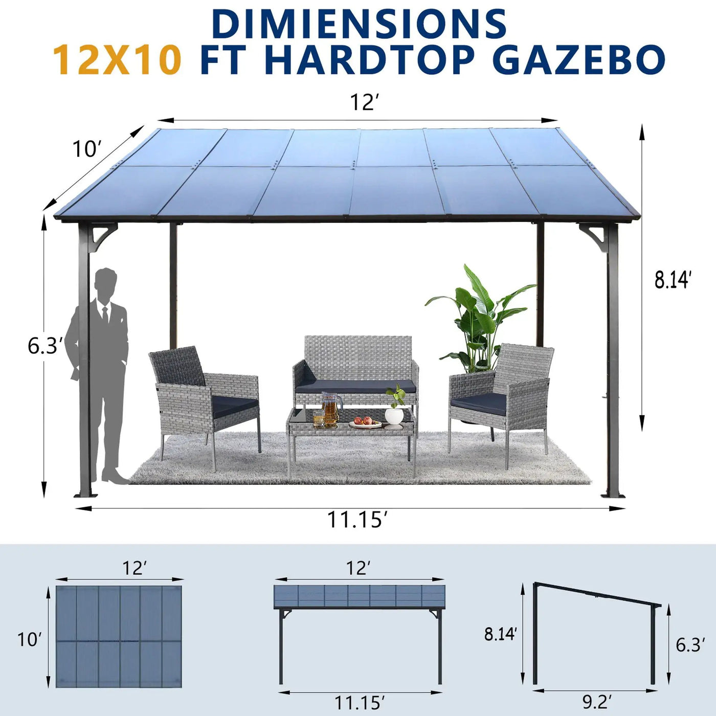 Wall Mounted Outdoor Pergola Gazebo, Heavy Duty Metal Awning With Roof by HouseOfZazla