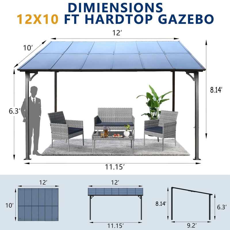 Wall Mounted Outdoor Pergola Gazebo, Heavy Duty Metal Awning With Roof by HouseOfZazla