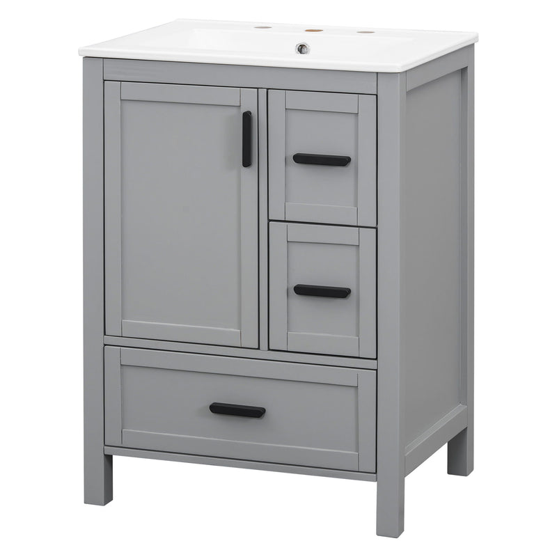 Bathroom Vanity With Sink, Soft Close Door, Double Layer Door Shelf And 3 Drawers - Gray by HouseOfZazla