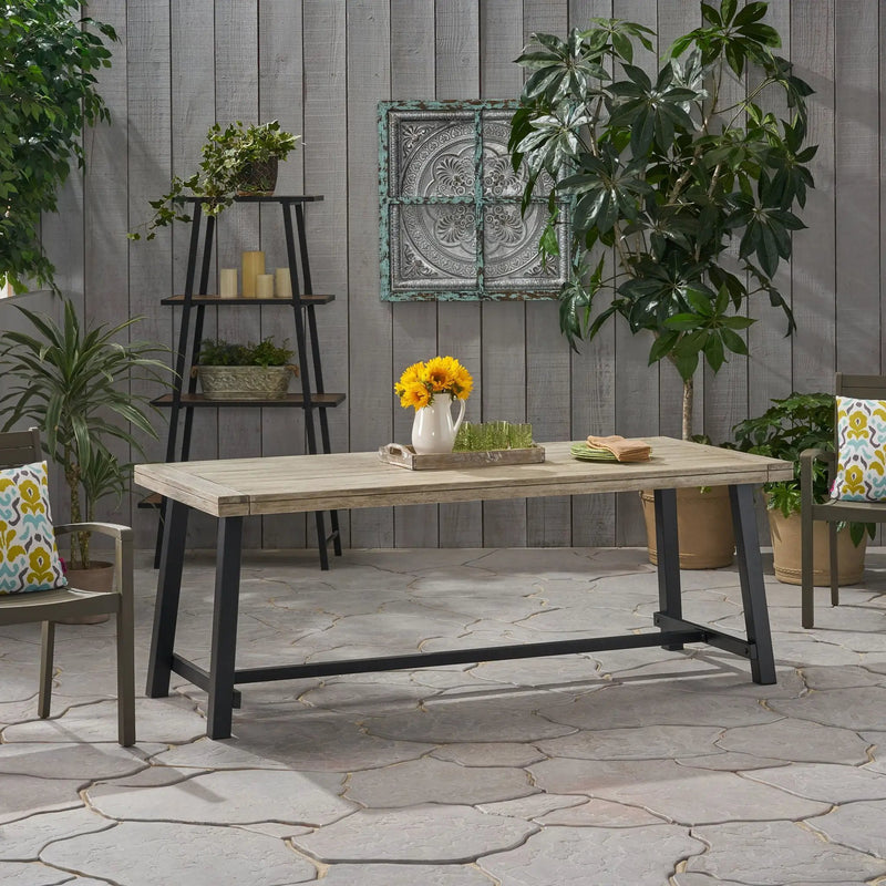 Equilibrium Outdoor Dining Table with Wooden Frame and Slat Top by HouseOfZazla