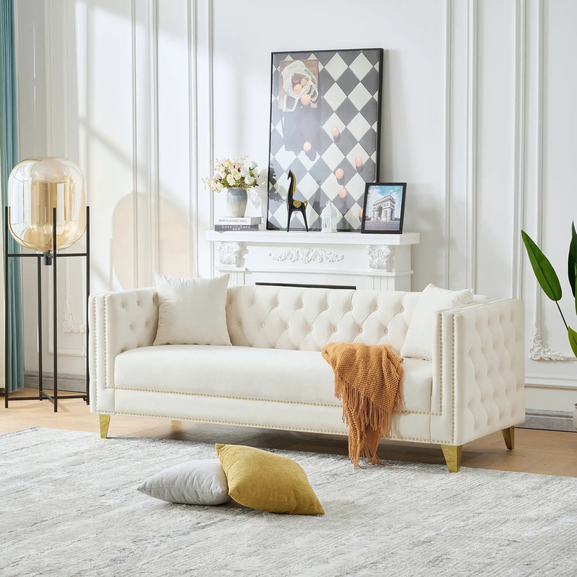 3 Seater Deep Seat Sofa, Sofa With Button Nailhead, Square Arm by Unique Piece Furniture