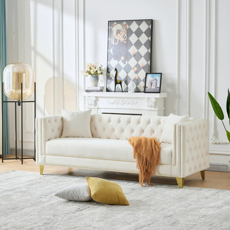 3 Seater Deep Seat Sofa, Sofa With Button Nailhead, Square Arm by Unique Piece Furniture