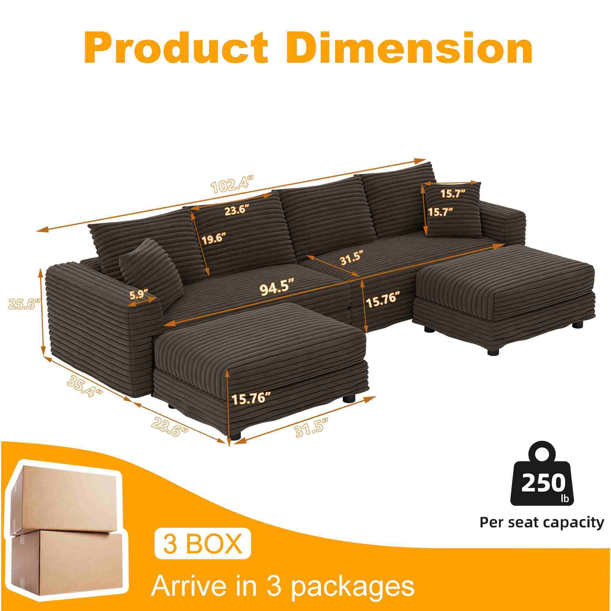 Deep Seat Convertible Sofa With Soft Pillows And Ottomans by HouseOfZazla