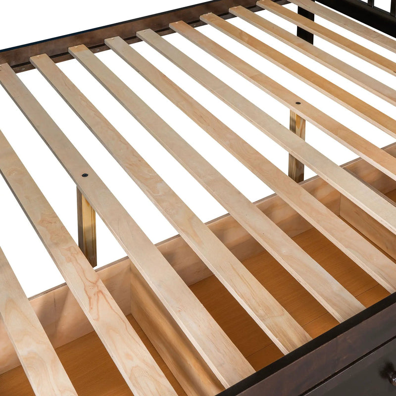 Solid L Shaped Bunk Bed With 3 Drawers, Ladder And Staircase