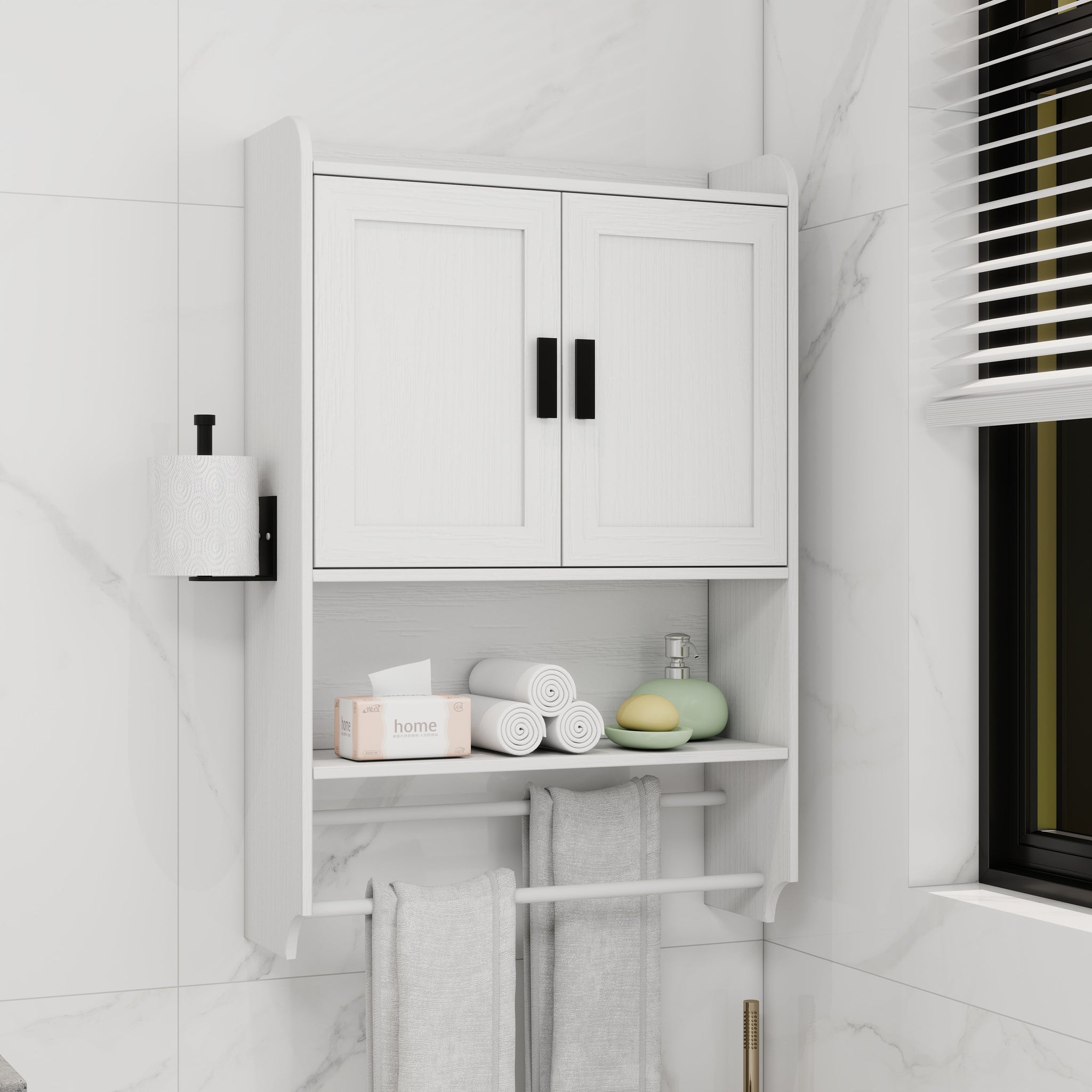 Bathroom Wall Cabinet with Doors, Adjustable Shelf, Towel Bar, and Paper Holder by HouseOfZazla