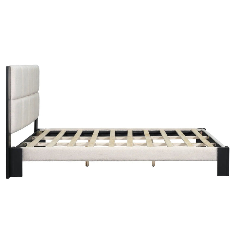 Boucle Cal King Bed Frame with Cube Headboard by HouseOfZazla