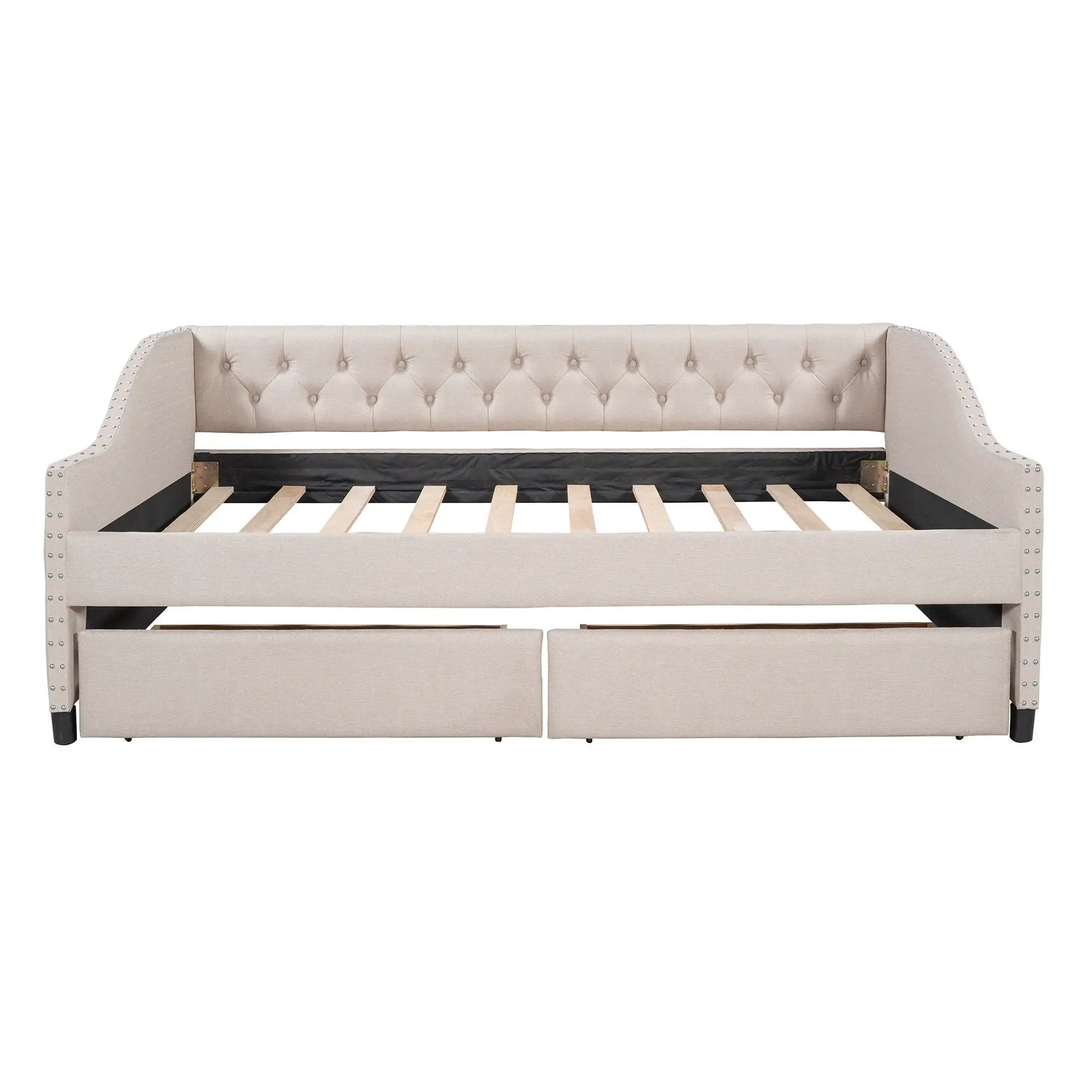 Upholstered Daybed With Two Drawers, Wood Slat Support by Unique Piece Furniture