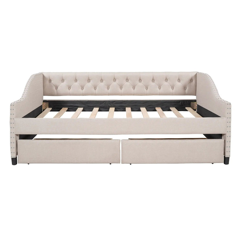 Upholstered Daybed With Two Drawers, Wood Slat Support by Unique Piece Furniture