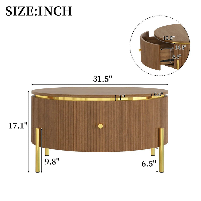 Modern Round Coffee Table with 2 Large Drawers Storage Accent Table by HouseOfZazla