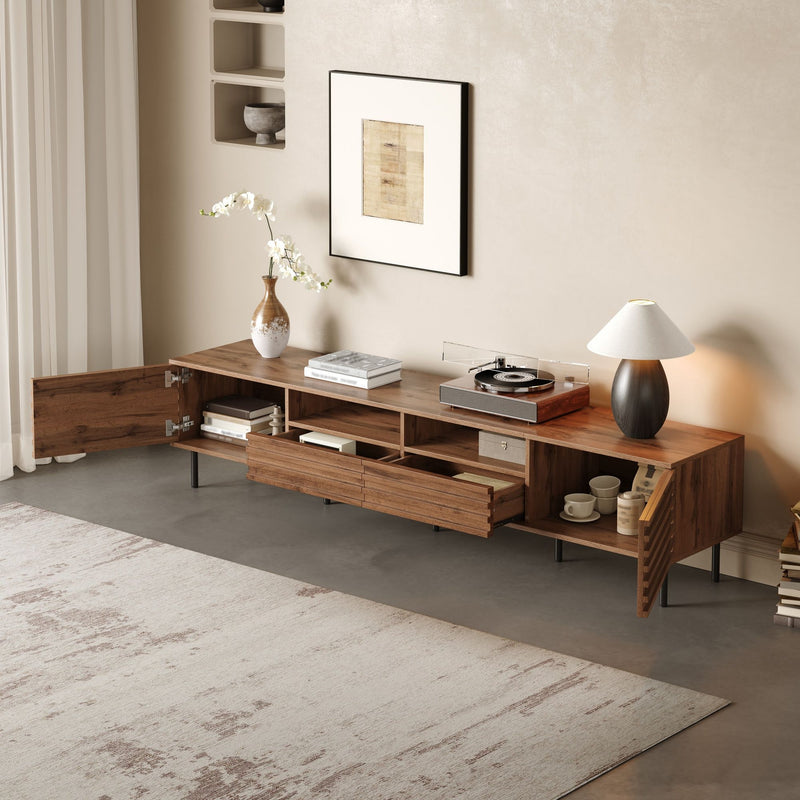 TV Stand For TVs Up To 85" With Closed Storage, Soft Closing Hinges - Walnut by Unique Piece Furniture