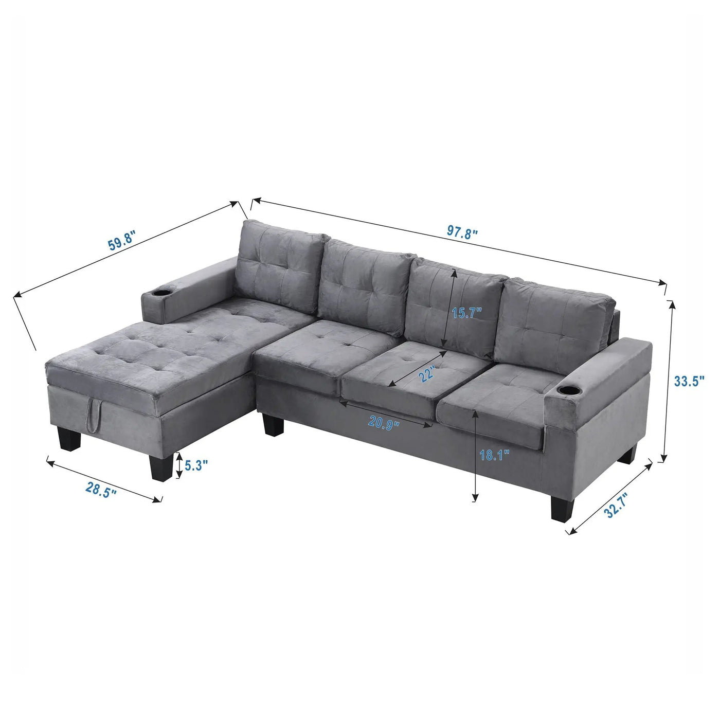 Modern Sectional Sofa Set With L Shape Chaise Lounge And Storage by HouseOfZazla