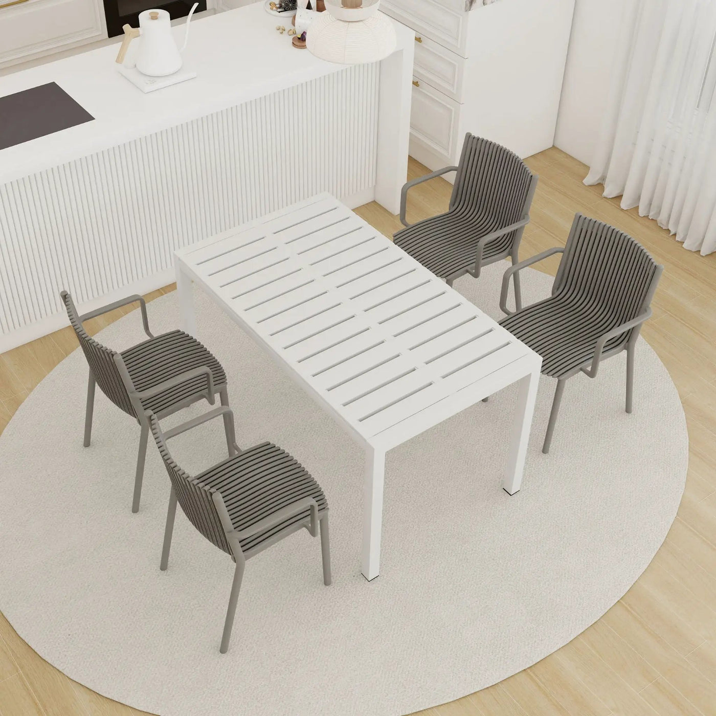 4 Modern Stackable Armchair Matched With Long Table by Unique Piece Furniture