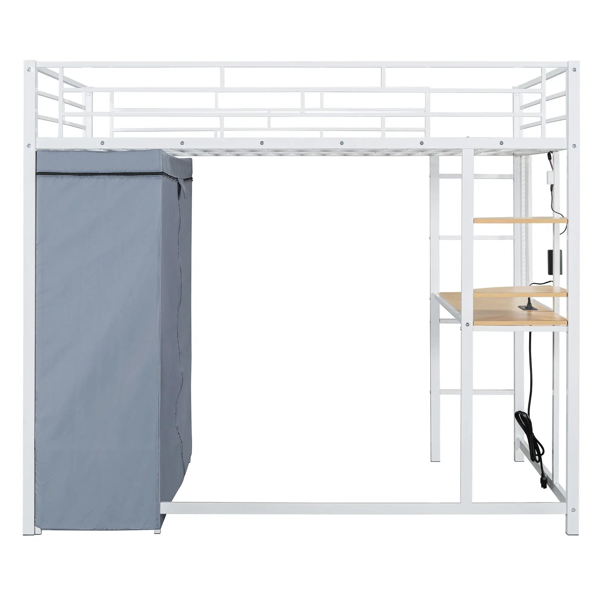 Loft Bed With Desk, Shelves, Power Outlet, LED Light And Wardrobe by HouseOfZazla
