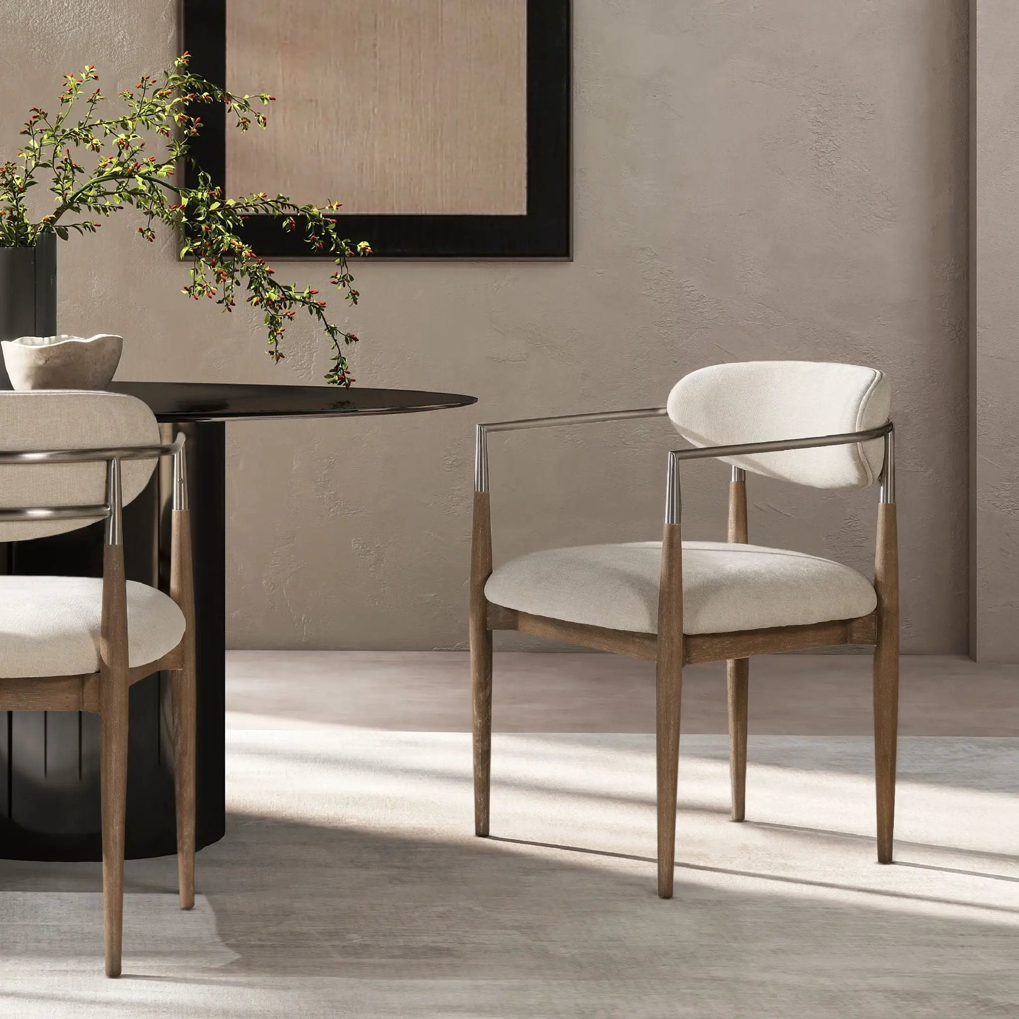 Artemis - Mixed Material Upholstered Dining Arm Chair - Warm White by Unique Piece Furniture
