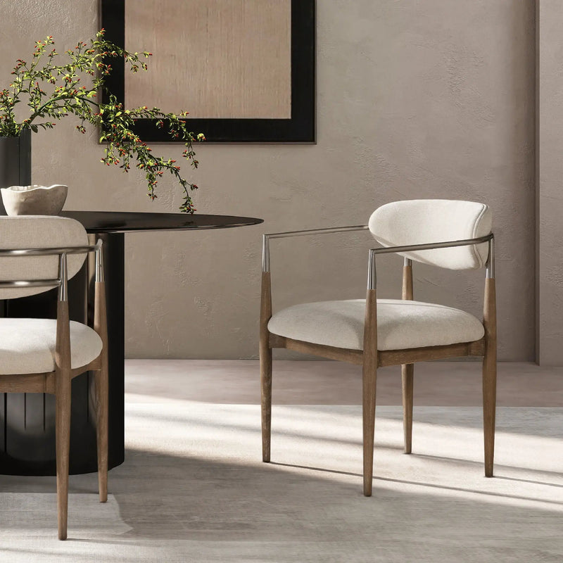 Artemis - Mixed Material Upholstered Dining Arm Chair - Warm White by Unique Piece Furniture