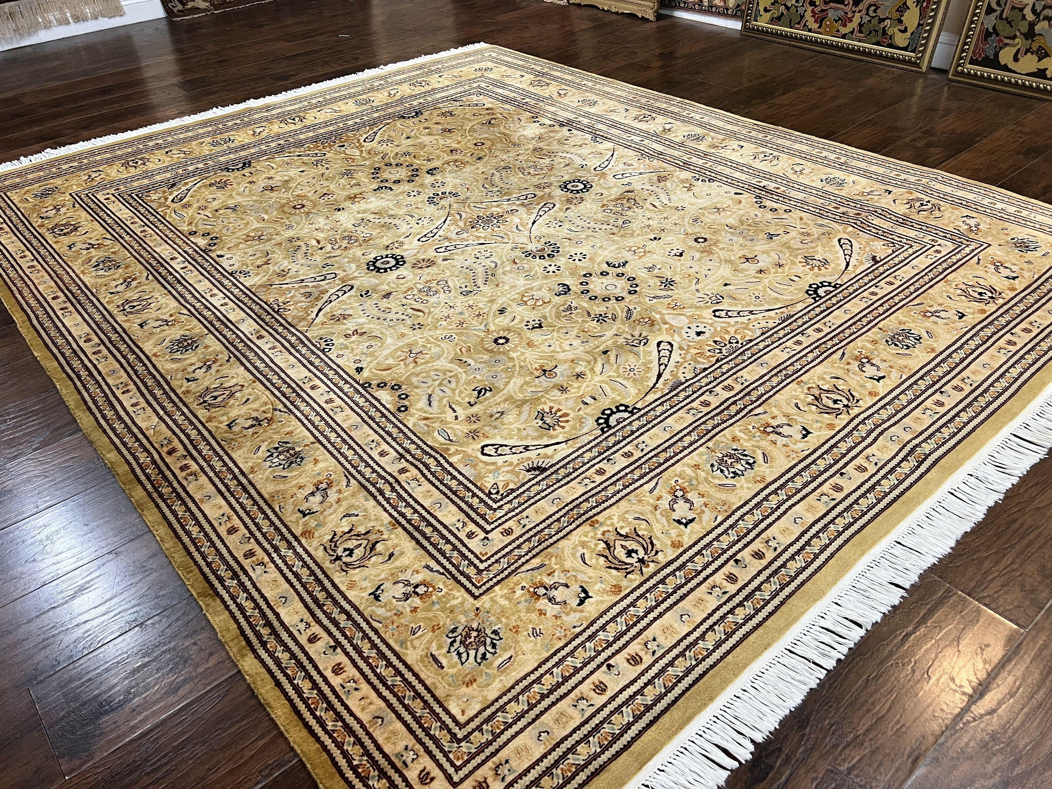 Pak Persian Rug 8x10, Wool Hand Knotted Vintage Carpet, Safavieh Rug, Gold Tan, 270 KPSI by Jewel Rugs