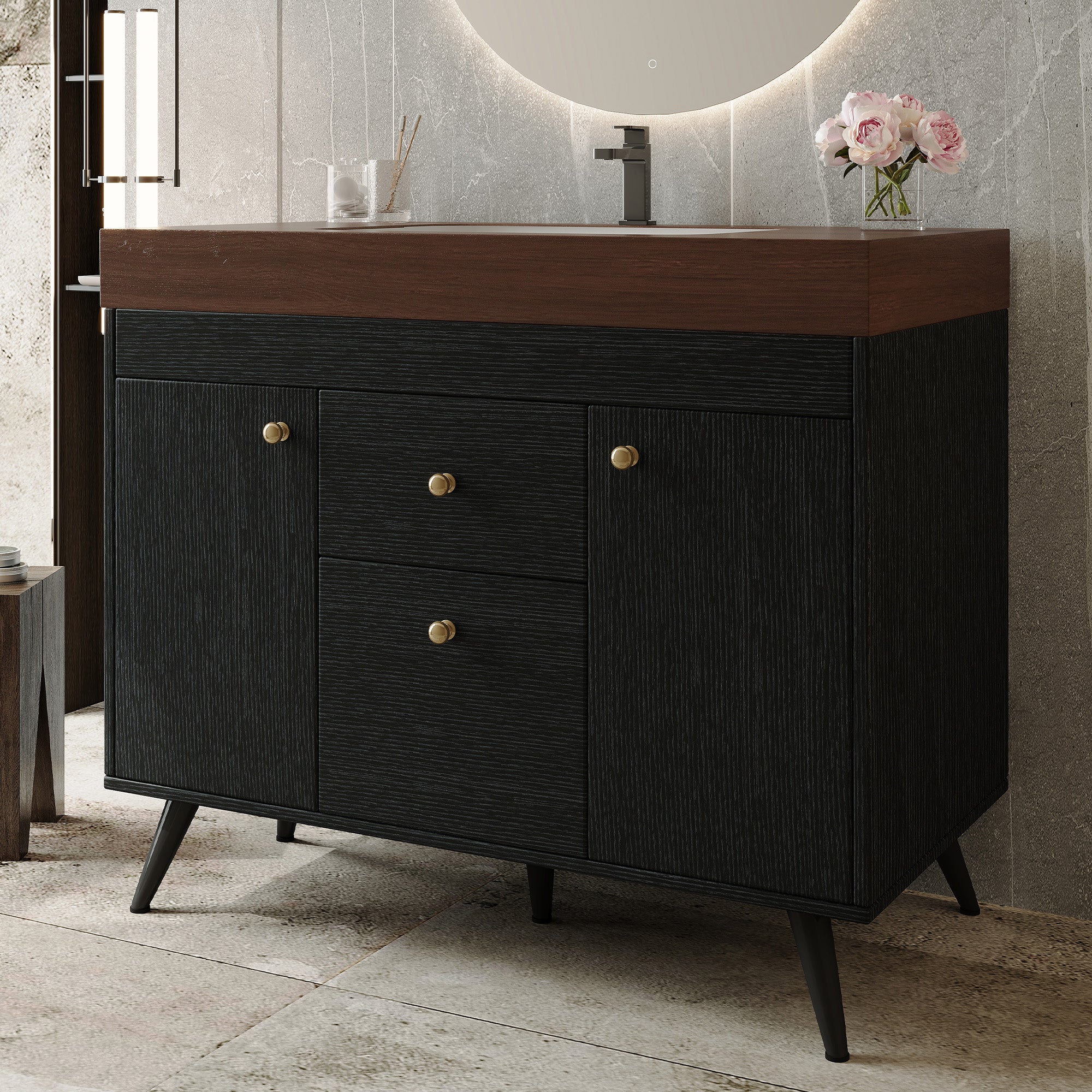 36" Modern Freestanding Bathroom Vanity with Sintered Stone Top, Ceramic Sink & Smart Storage by HouseOfZazla