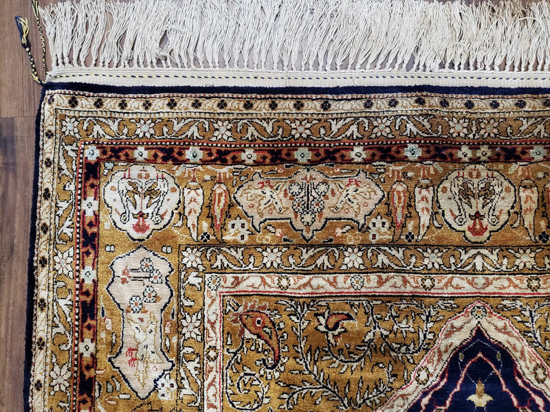 Semi Antique Persian Qum Silk Prayer Rug, Silk, Hand-Knotted, 3'6" x 5' by Jewel Rugs