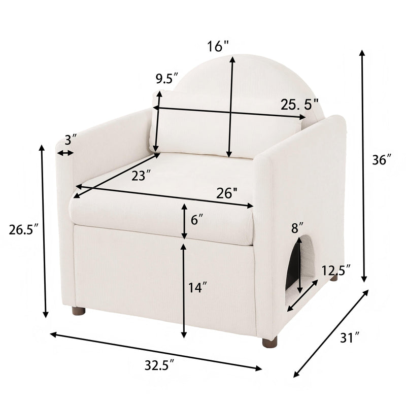 Beige Pet Friendly Accent Chair with Hidden Pet Nook by HouseOfZazla
