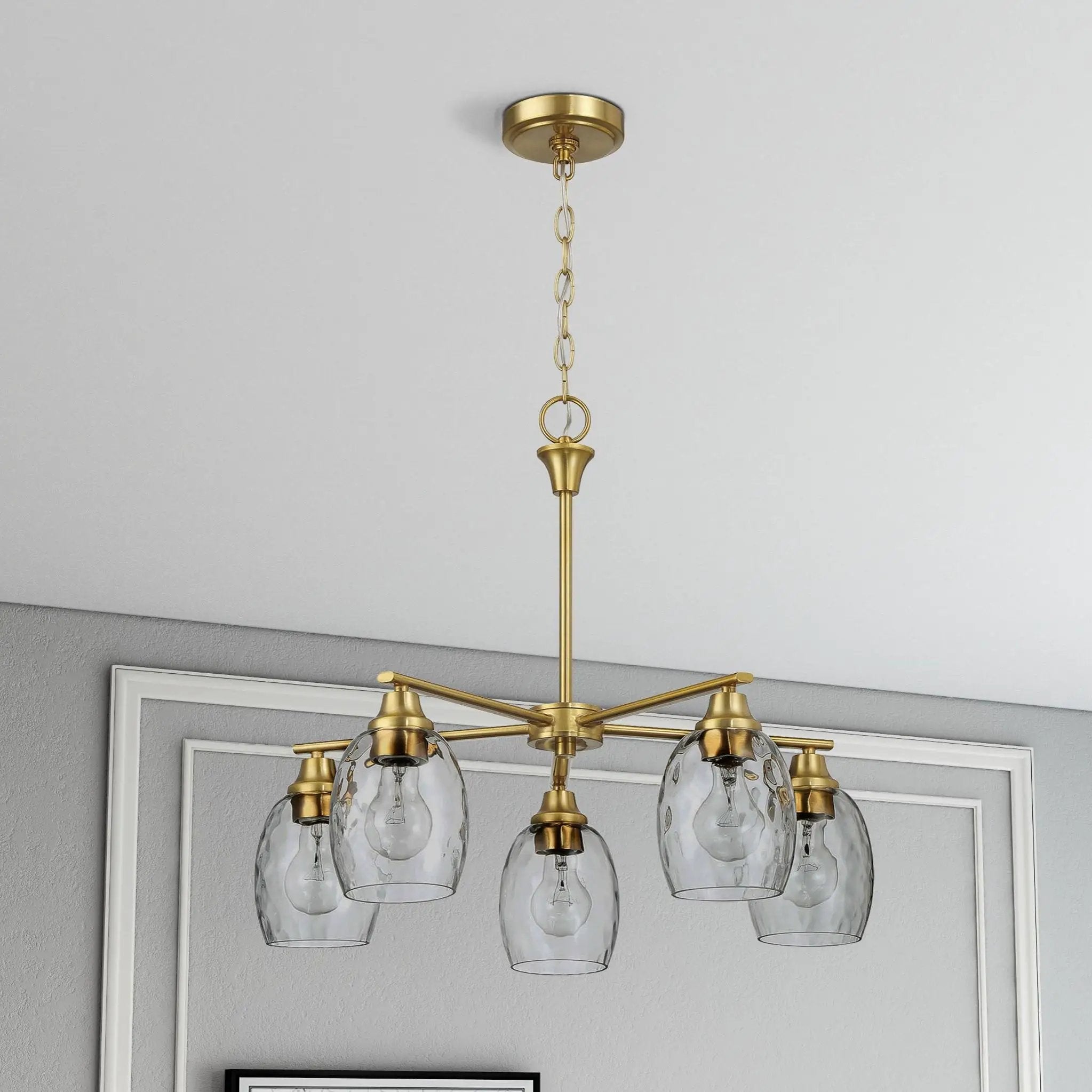 5 Lights Linear Arms With Chain Chandelier - Clear / Gold by Unique Piece Furniture