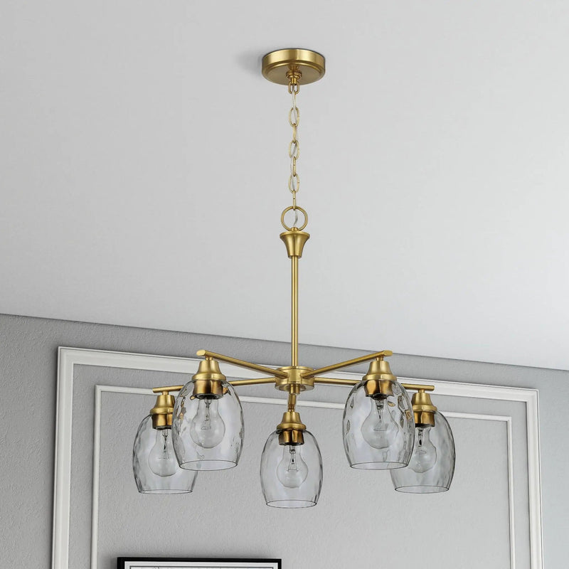 5 Lights Linear Arms With Chain Chandelier - Clear / Gold by Unique Piece Furniture