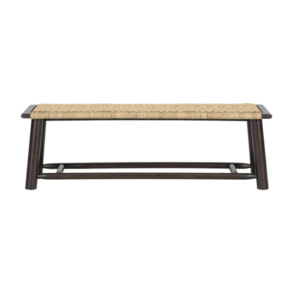 Farmhouse Modern Solid Wood Rattan Bench Multi Functional Design 59" Indoor & Covered Outdoor Bench - Walnut