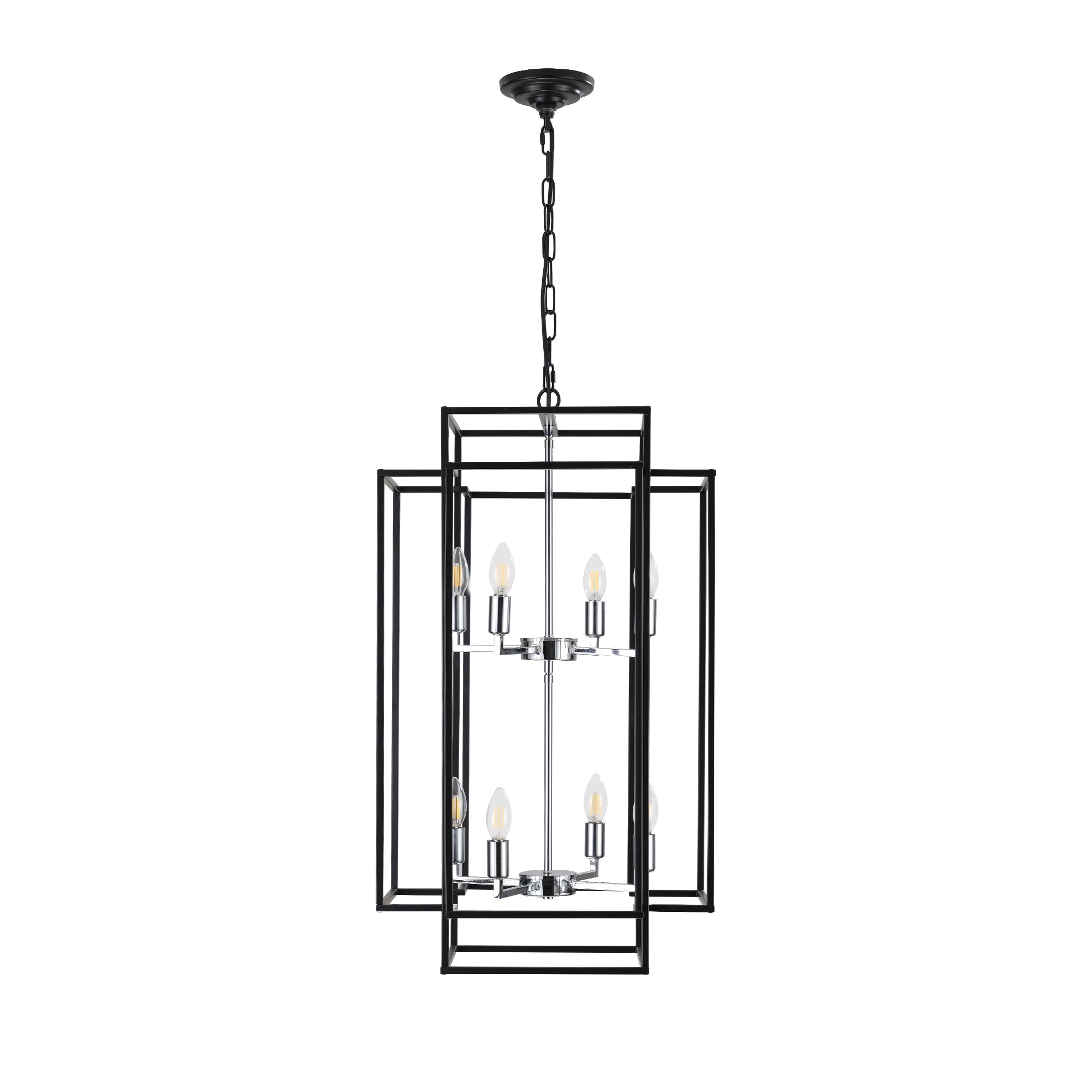 18' Modern 8-Light Black & Chrome Geometric Pendant Chandelier by HouseOfZazla