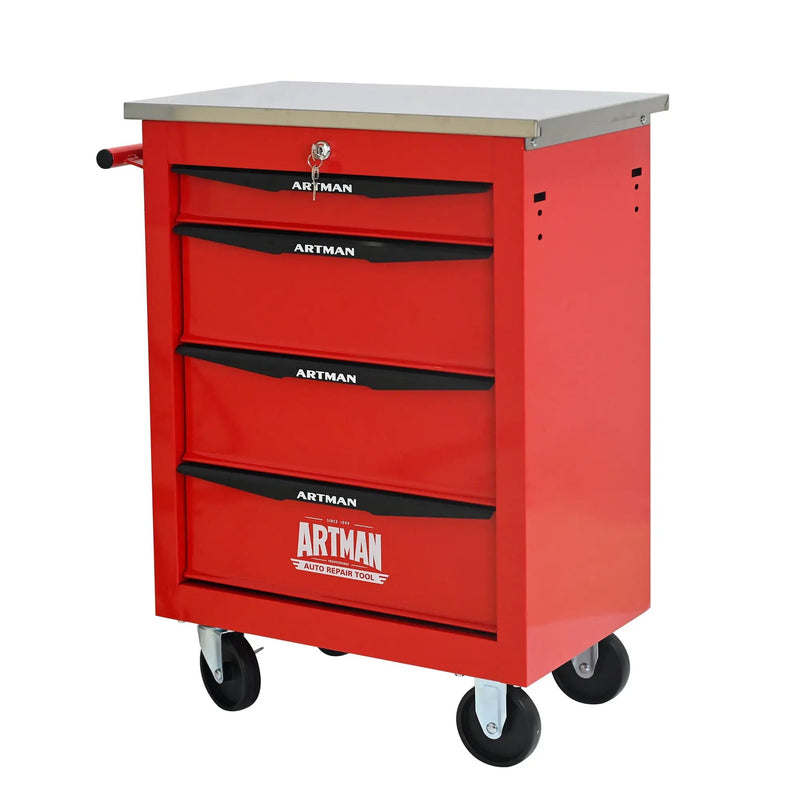 4 Drawers Multifunctional Tool Cart with Wheels, Red & Black by HouseOfZazla