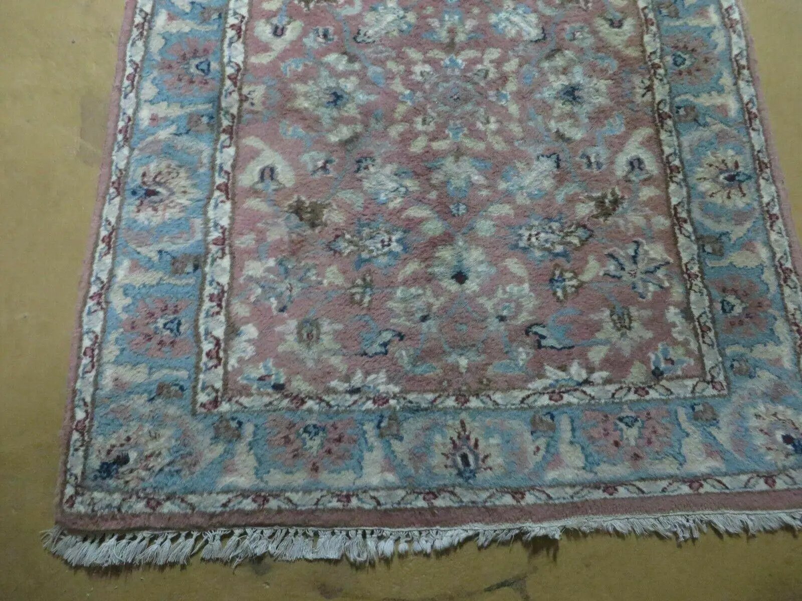 Indo Persian Runner Rug 2.8 x 12, Wool Hand Knotted, Pink and Light Blue by Jewel Rugs