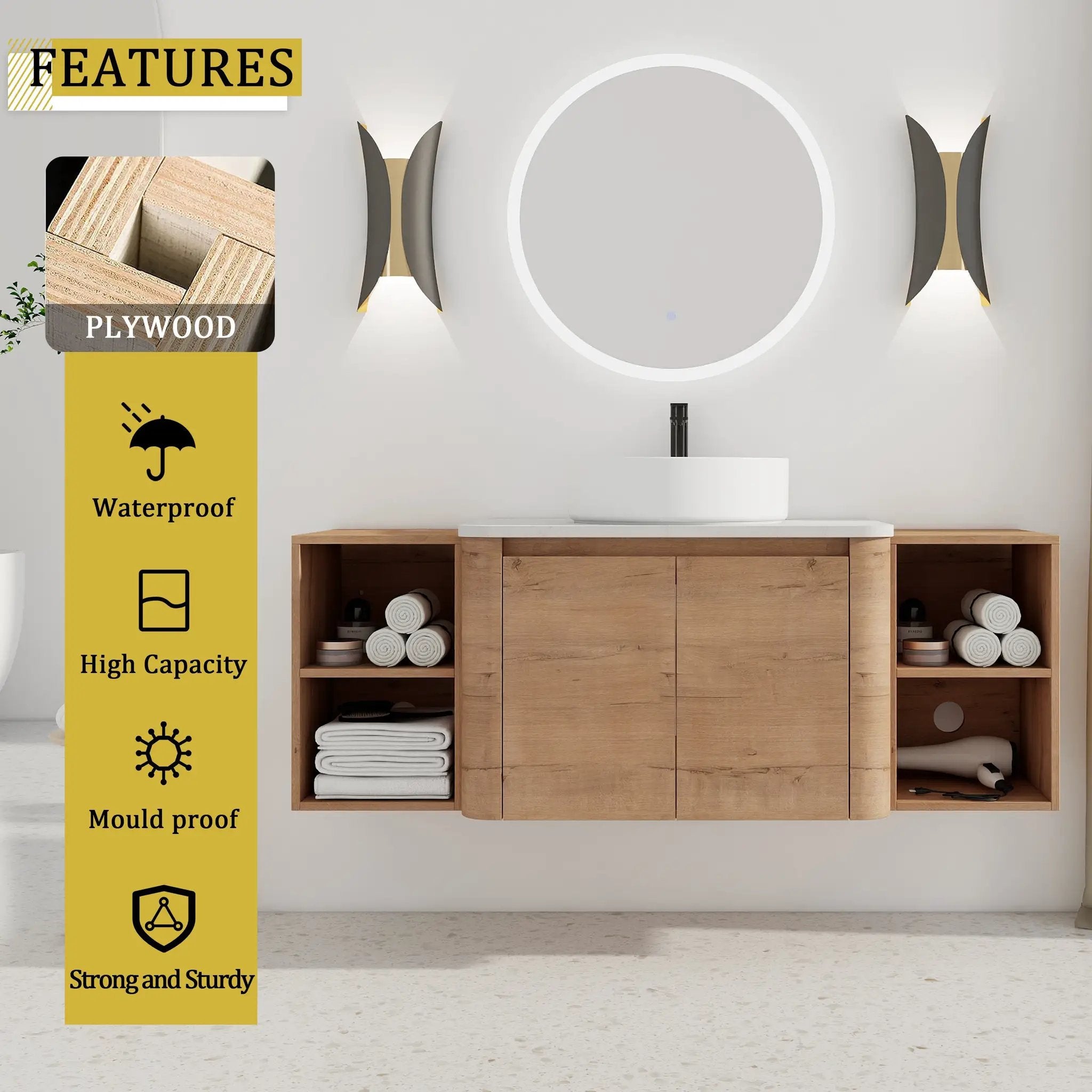 54" Wall-Mounted Bathroom Vanity With Ceramic Art Sink by HouseOfZazla