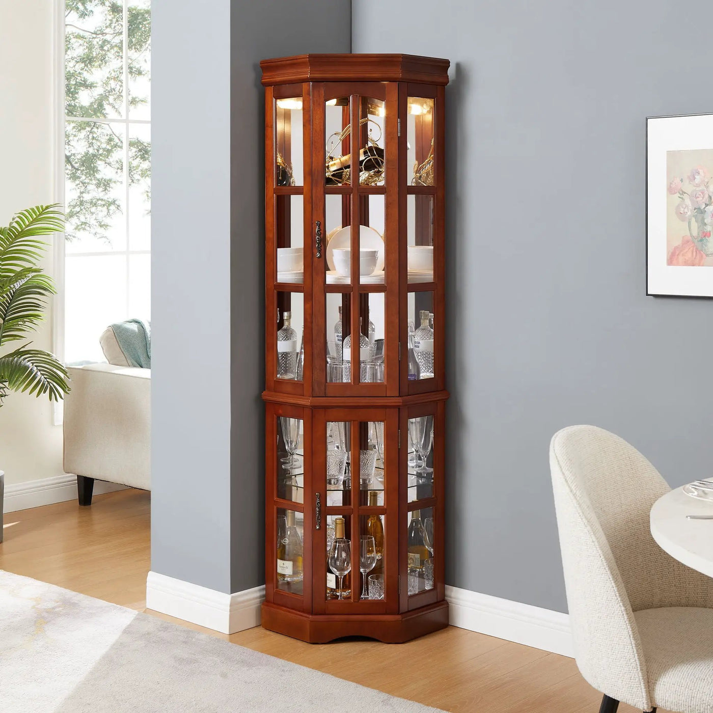 Corner Curio Cabinet With 5 Shelves And Lighting System (E26 Light Bulb Not Included) by Unique Piece Furniture