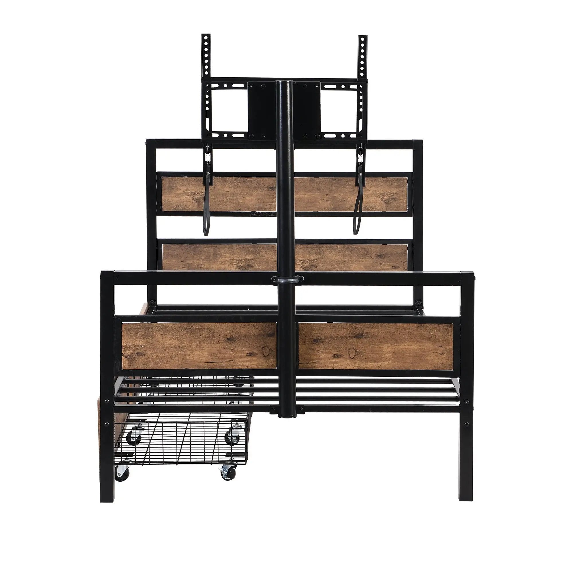 Twin Size Platform Bed With Headboard And Footboard, 2 Storage Drawers And Rotatable TV Stand - Black by HouseOfZazla