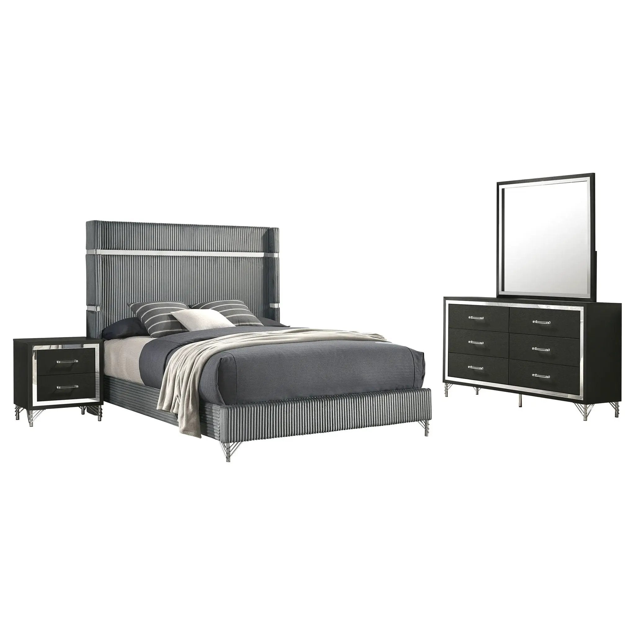 Lucia 4-piece Queen Bedroom Set Grey and Black by Unique Piece Furniture