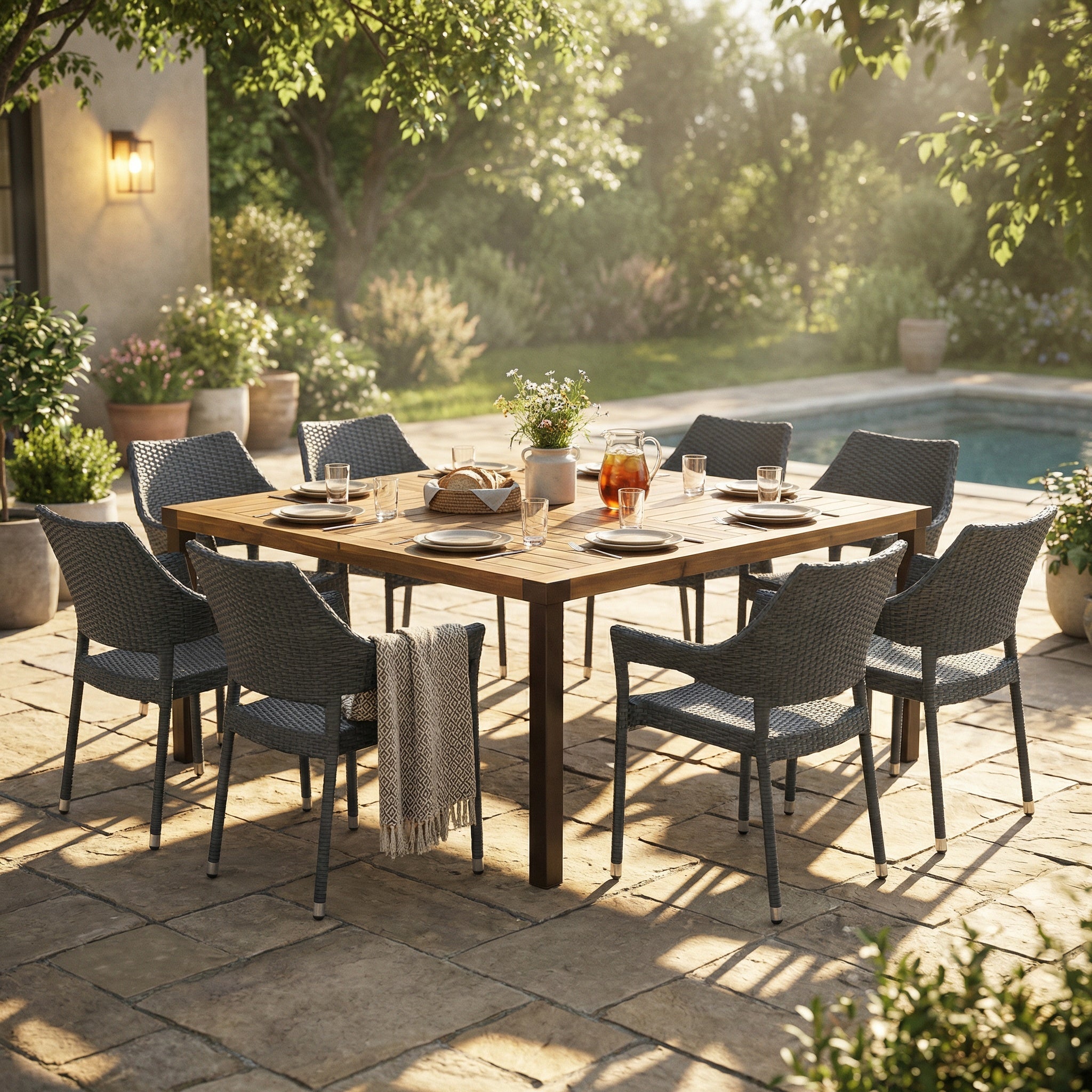 9 PCS Outdoor Dining Set with 64" Solid Wood Table and Chairs by HouseOfZazla