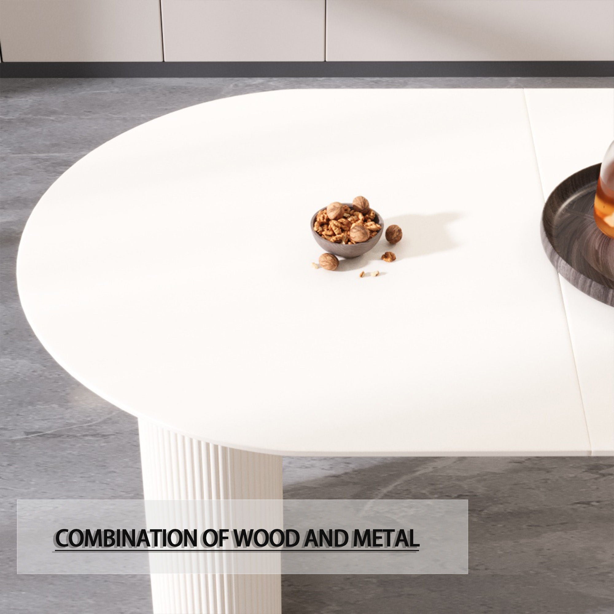 Modern Cream Style Dining Table With Round Wave Legs, 4 - 8 Person - Cream White by HouseOfZazla