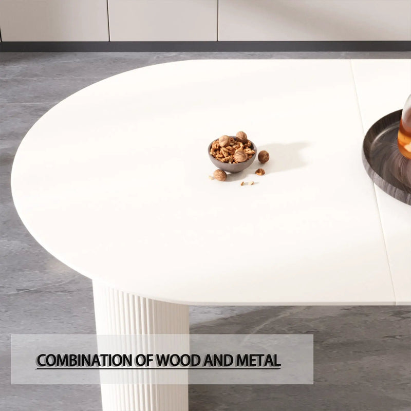 Modern Cream Style Dining Table With Round Wave Legs, 4 - 8 Person - Cream White by HouseOfZazla
