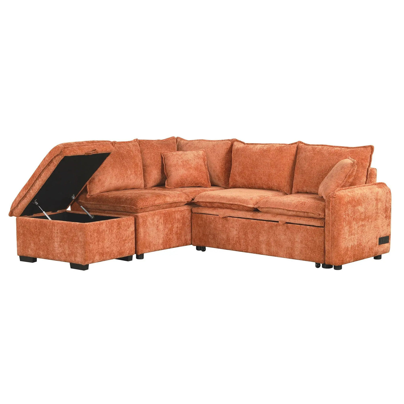 Convertible Sofa Bed Sectional Sofa Sleeper L-Shaped Sofa With A Storage Ottoman, Two Pillows, Two Power Sockets And Two USB Ports For Living Room by HouseOfZazla