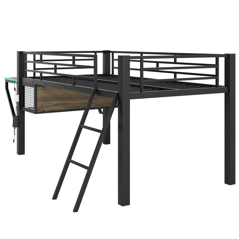 Gaming - Twin Loft Bed With Desk And LED - Black by HouseOfZazla