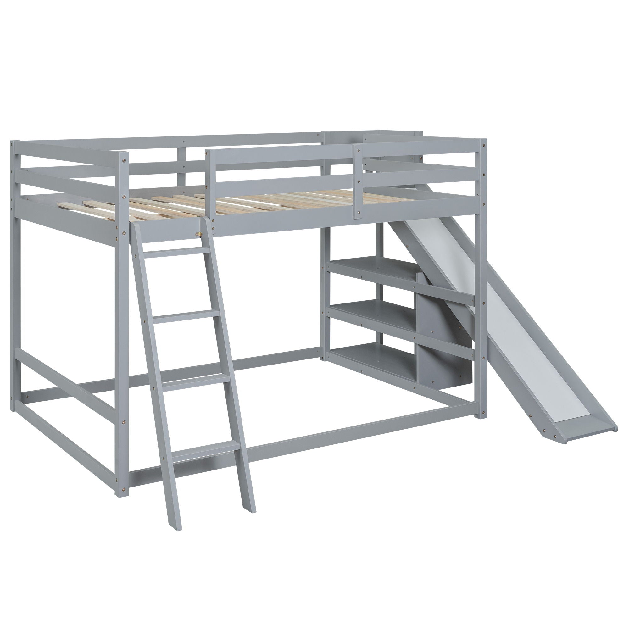 Bunk Bed With Ladder, Slide, And Shelves Pine Wood by HouseOfZazla