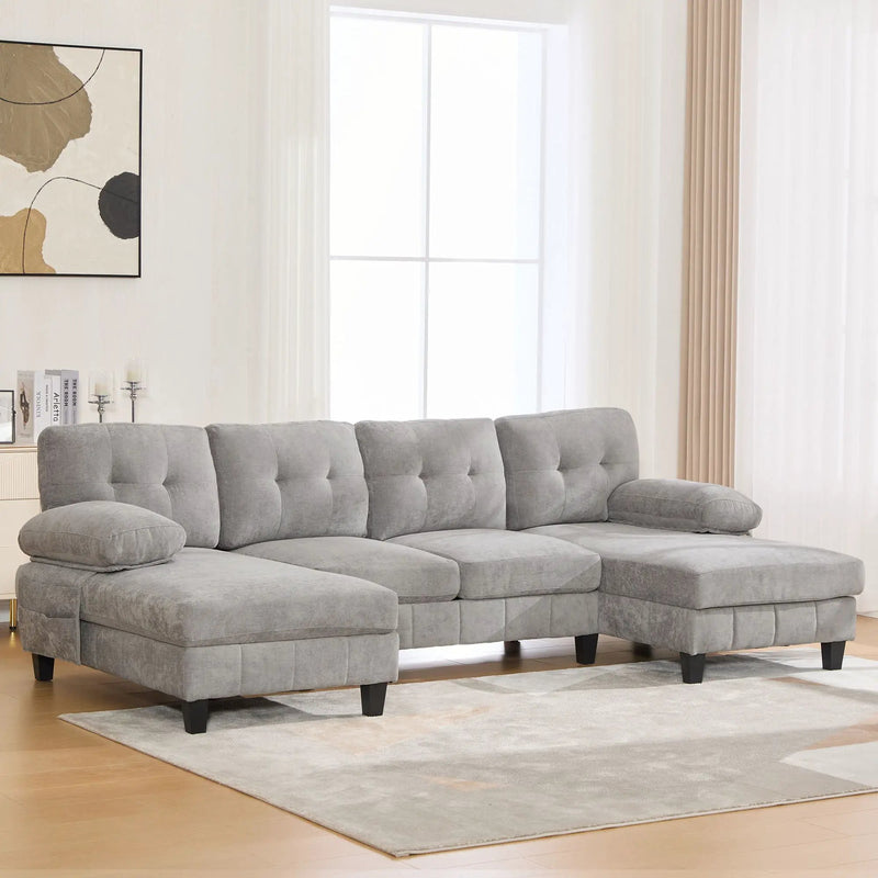 U-Shaped Sectional Sofa 103.5" Fabric Couch With Dual Chaise Lounges, Storage Pockets, Armrest Pillows by HouseOfZazla