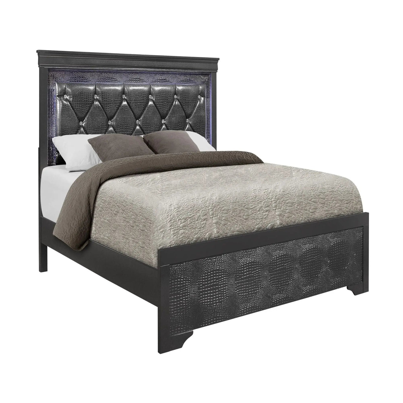 Shaker - Bed With LED Lighting And Crystal Inspired Tufted Headboard by Unique Piece Furniture