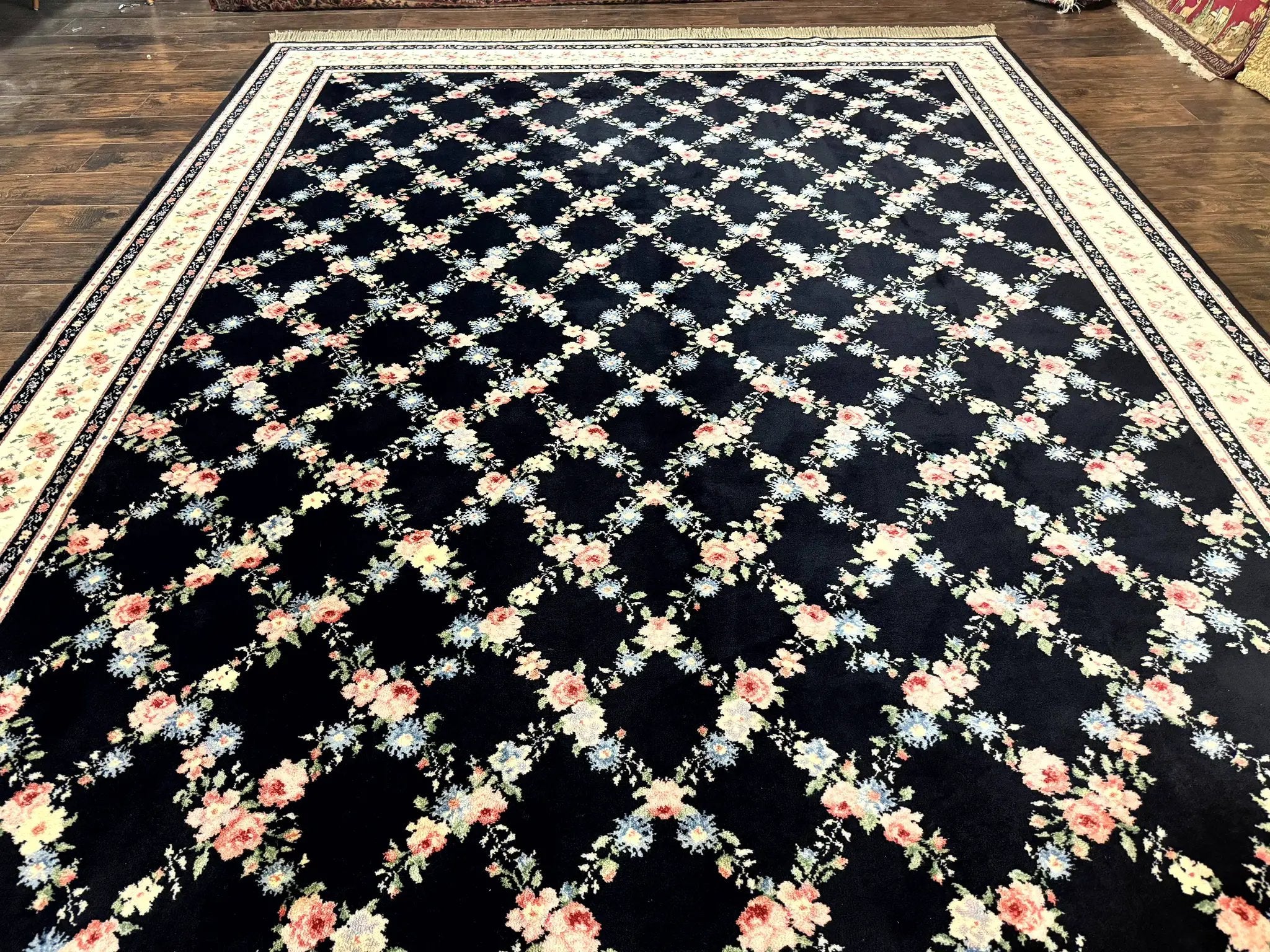 Karastan Rug 8.8 x 12, Garden of Eden #509/1270, Ebony Trellis, Vintage Discontinued Wool Pile Karastan Carpet by Jewel Rugs